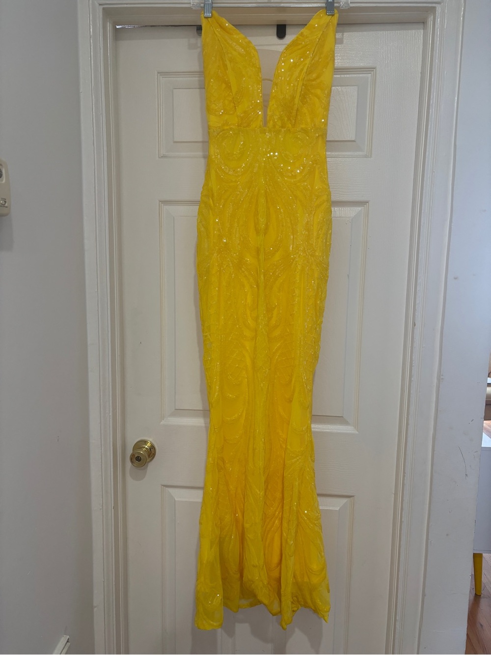 SHEIN Yellow Plunge Sequin Mermaid Gown
